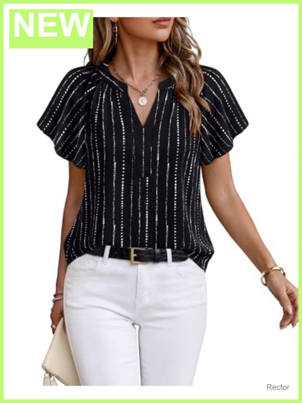 Womens Chiffon Short Sleeve Blouse Business Casual V-Neck Tunic Top